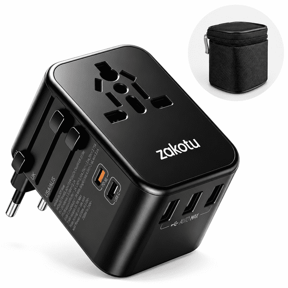35.5W Universal Travel Adapter with 2 USB-C & 3 USB-A Ports, International Power Adapter with PD 3.0 & QC Fast Charging, 6-in-1 Worldwide Plug Adapter for USA EU UK AUS, Type A/C/G/I Travel Charger