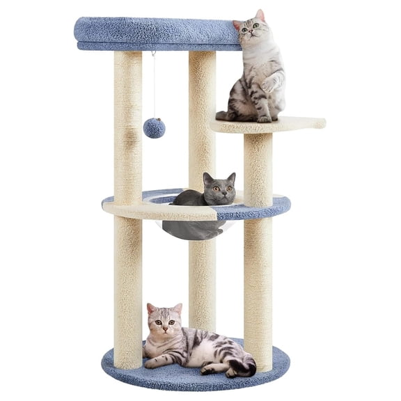 35.5in Cat Tower for Indoor Kittens, Kitty House with Scratching Posts, Perch & Capsule, Cute Scratching Tree, Pet Furniture, Blue/Beige