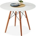 thumbnail image 1 of 35.5in Round Dining Table, Compact Mid-Century Modern Table for 2-4, Home, Kitchen, Apartment w/Beech Wood Legs, Metal Frame - White, 1 of 8