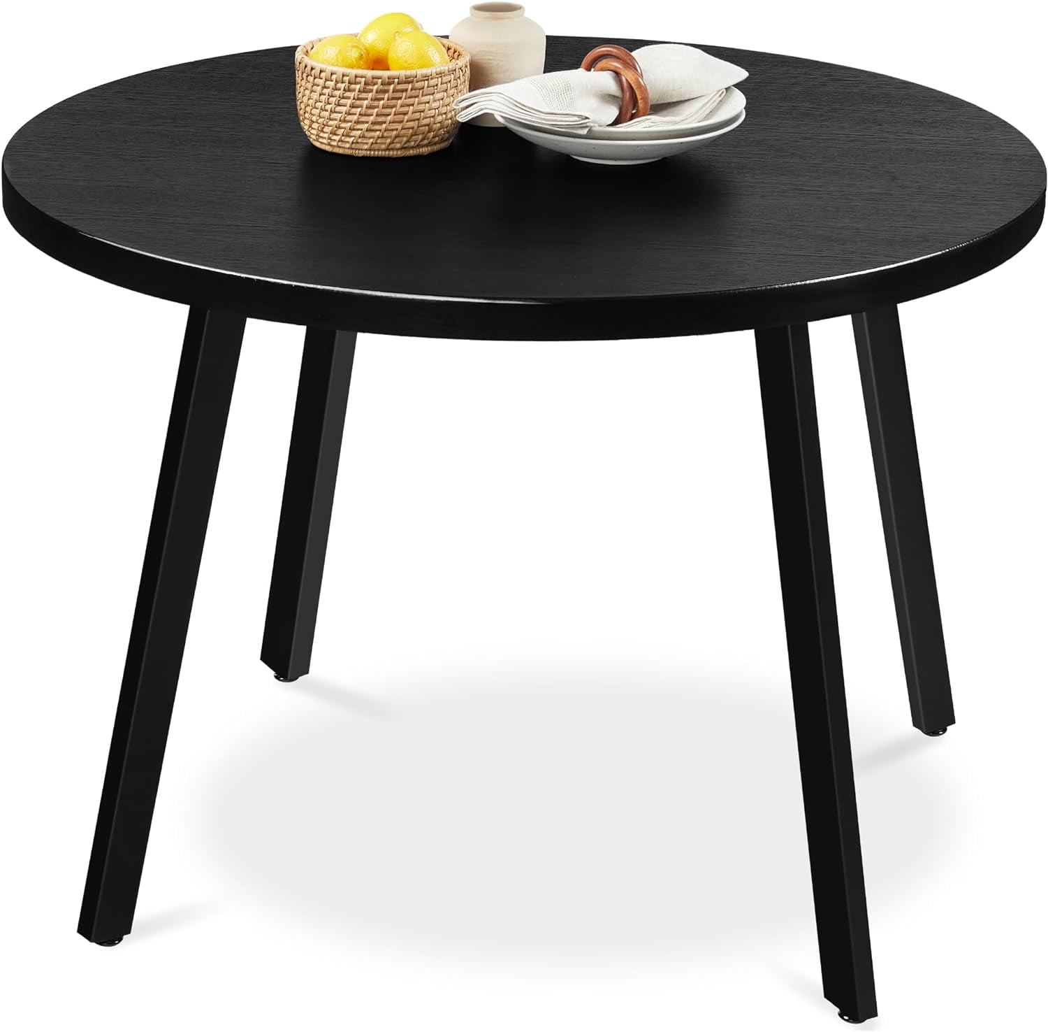 Black Round Mid-Century Modern Dining Table with MDF Top