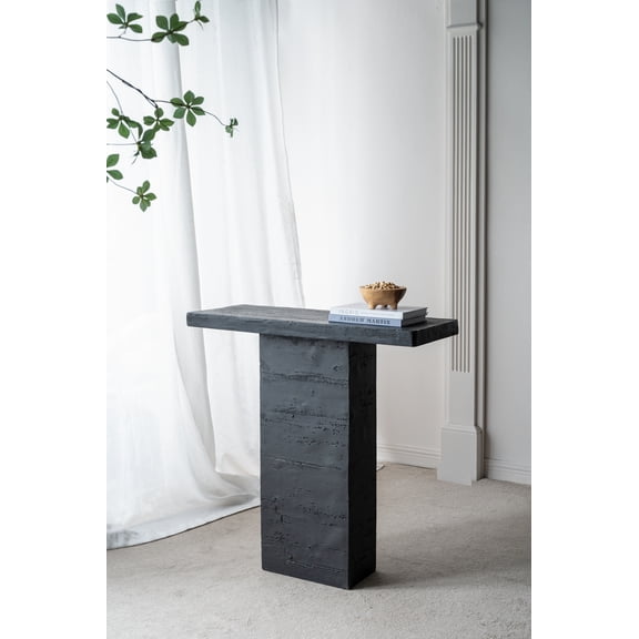 35.5x14x35.5" Black Rectangular Coffee Table With Pedestal Base