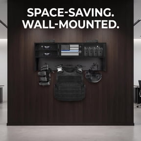 35.5x16.3x14.5 Inch Metal Police Gear Rack with Combination Lock, Foldable Wall Mounted Police Hanger, Tactical Duty Gear Rack with 2 Hooks, Sturdy Equipment Storage