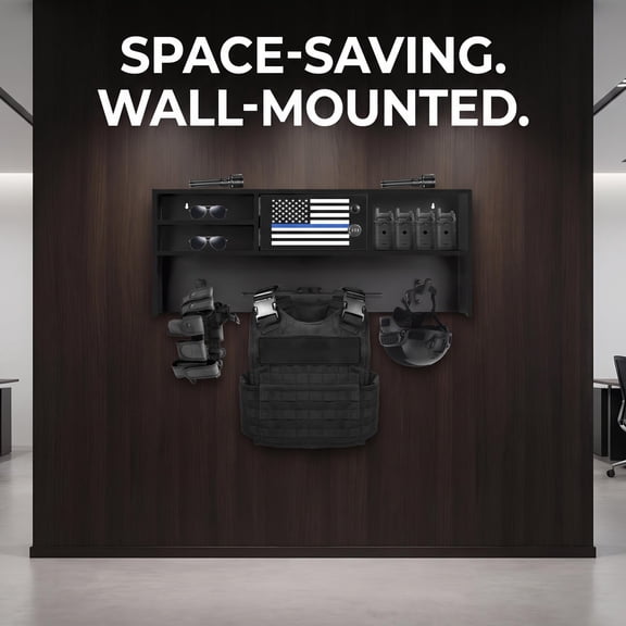 35.5x16.3x14.5 Inch Metal Police Gear Rack with Combination Lock, Foldable Wall Mounted Police Hanger, Tactical Duty Gear Rack with 2 Hooks, Sturdy Equipment Storage