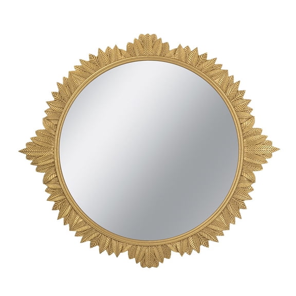 35.5x31.5" Round MDF Wall Mirror with Ornate Gold Frame