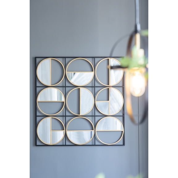 35.6" in Eclectic Styling Metal Beaded Black Wall Mirror with Contemporary Design for Bedroom,Liveroom & Entryway