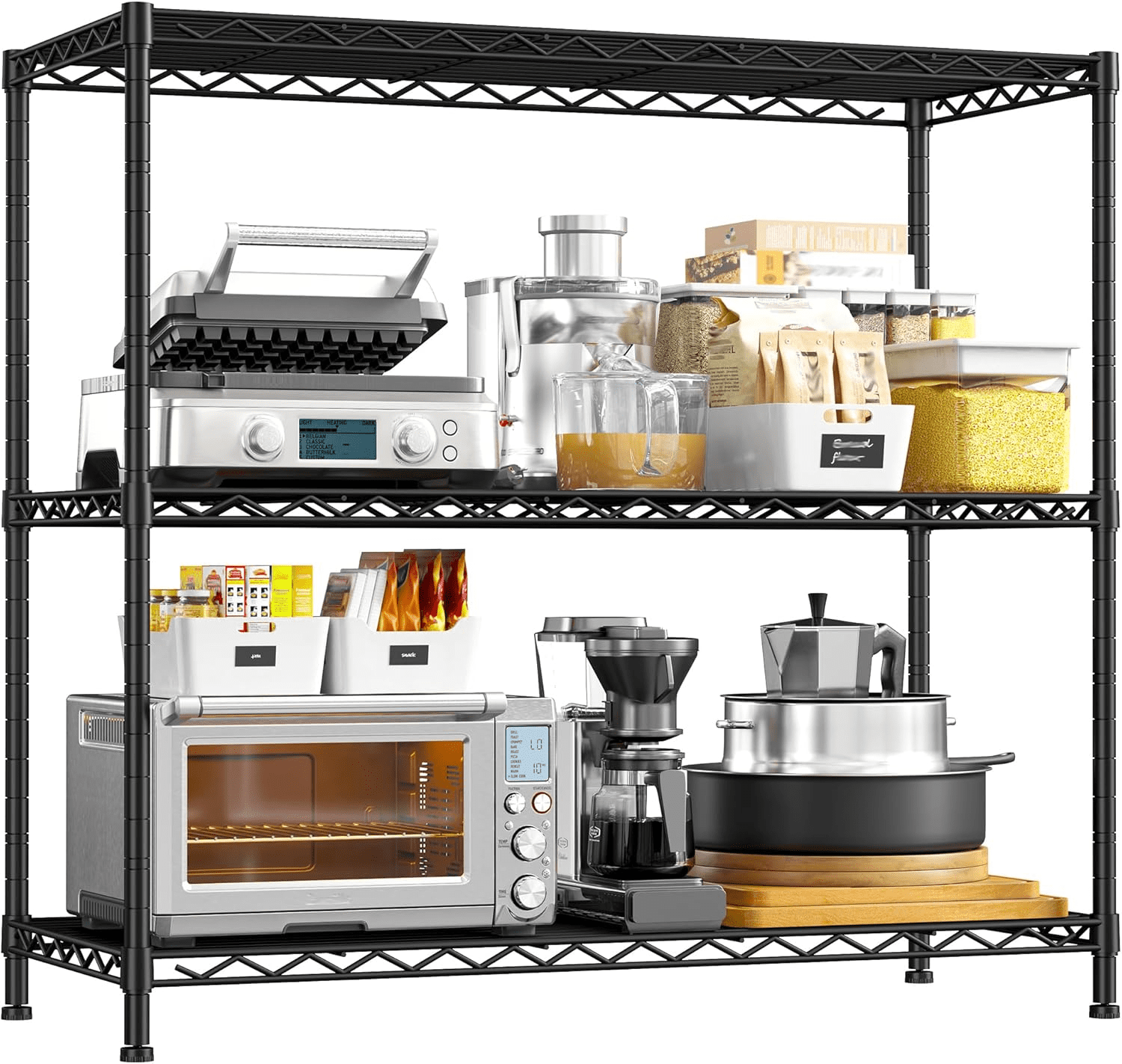 35.6-inch wide storage rack with three adjustable metal shelves and ...