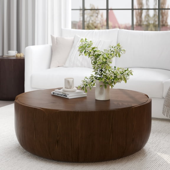 35.63" Round Indoor Outdoor Coffee Table, Waterproof MGO Drum Table