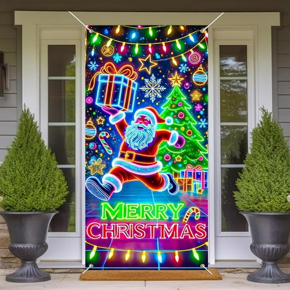 35*70" Christmas Luminous banner Door Banner/cover Background/holiday Party Decoration/Christmas Decorative Hanging Cloth A