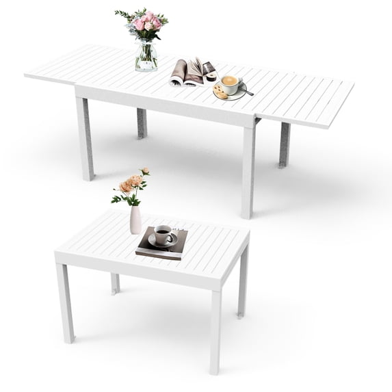35"-71" Adjustable Patio Table, Aluminum, White, , 4-6 Person, , Corrosion , Appealing Look White Adjustable, 4 - 6 Construction