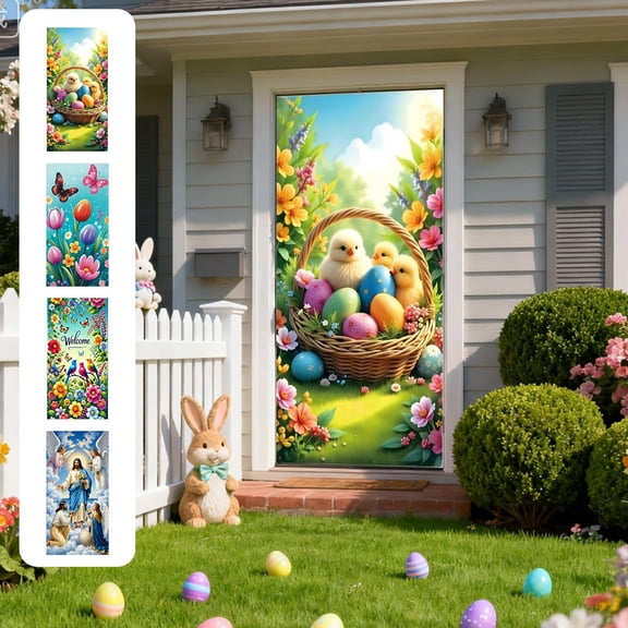 35×71 Inch Easter Door Cover, Festive Printed Door Curtain for Home, Reusable Easter Door & Wall Decoration, Perfect for Easter Holiday & Festival Parties, B