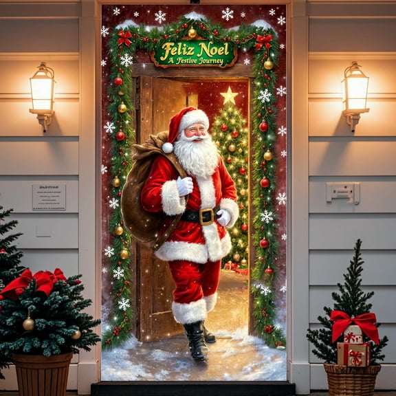 35×71 Inch Santa Claus Christmas Door Cover - Multi-Design Holiday Door Curtain, Large Festive Wall Decoration for Indoor Outdoor Xmas Party
