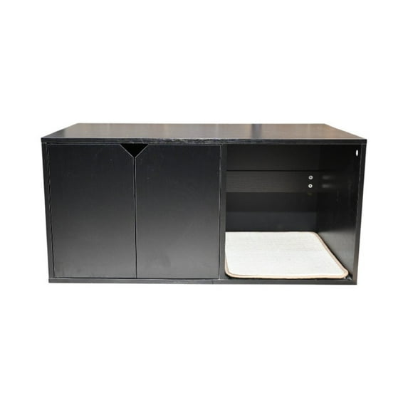 35.83" Modern Black Cat Litter Box Enclosure with Durable Corrugated Cardboard Scratching Pad – Cozy Shelter & Hidden Furniture for Large Cats and Home Decor
