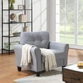 thumbnail image 1 of 35" Accent Chair, Single Sofa Chair, Upholstered Living Room Chair, Accent Sofa Couch with Button Tufted Back and Wood Legs, Leisure Club Chair Reading Armchair for Home Office Dorm, Gray Blue, 1 of 7