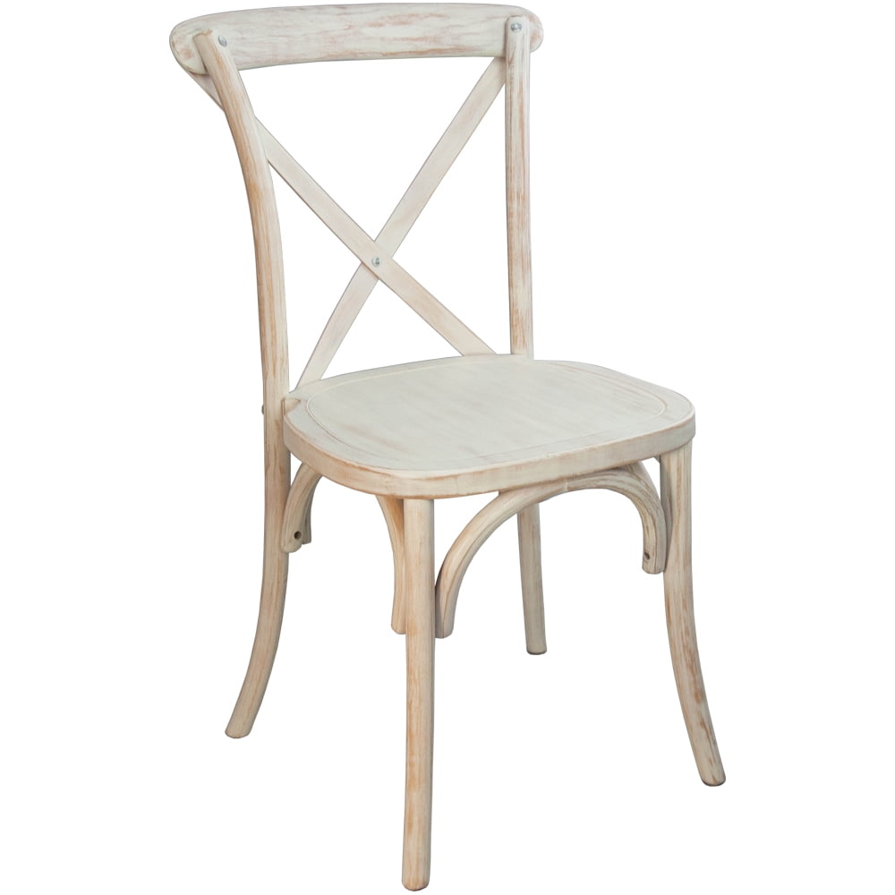 Elegant Lime Wash Solid Elm Wood X-Back Side Chair