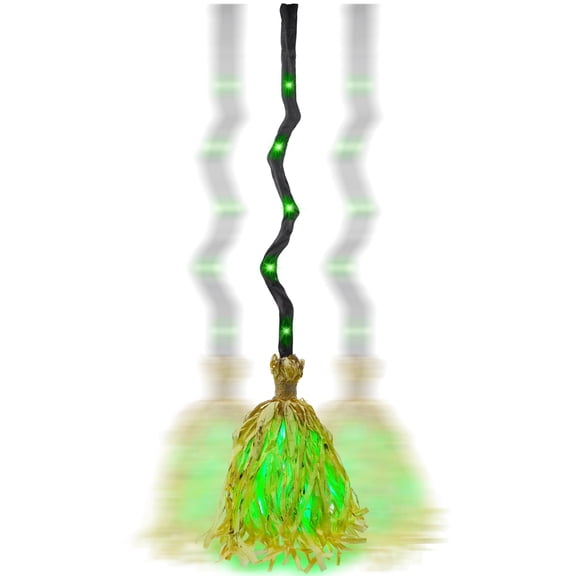 35" Animated Witches Broom Halloween Decor Magic Witch Broomstick | Moving, Sound/Touch Activated, Light up, Spooky Sounds, Dancing, for Indoor & Outdoor Porch, Halloween Party Decorations