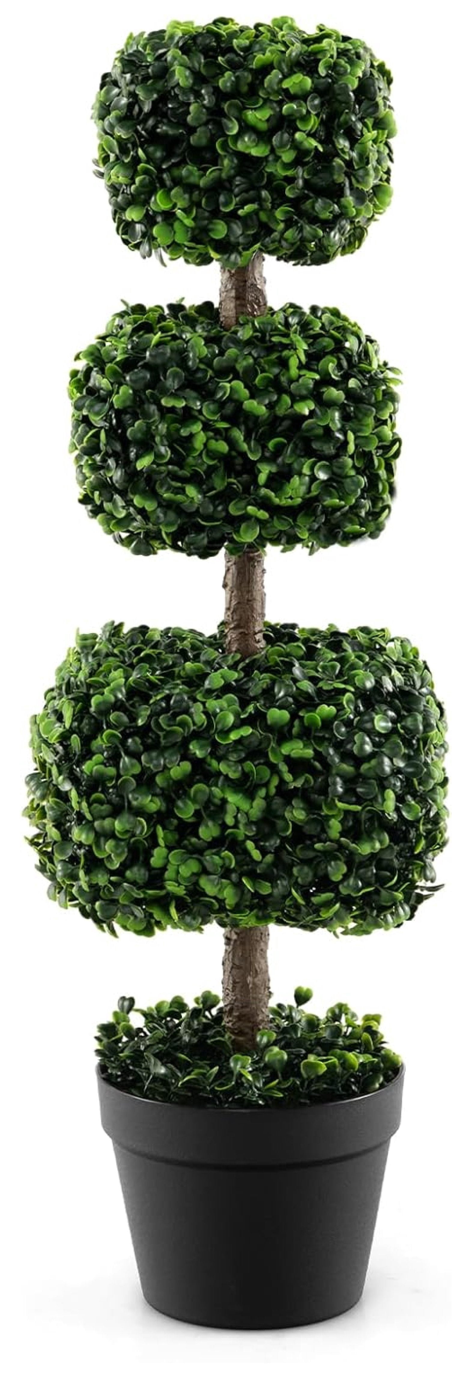 35” Artificial Boxwood Topiary Tree, Faux Triple Square-Shaped Tree ...