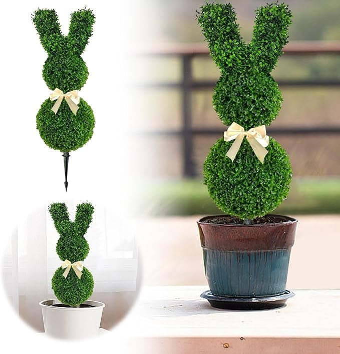 35'' Artificial Bunny Shaped Topiary Trees with Ground Spike Set of 2 ...