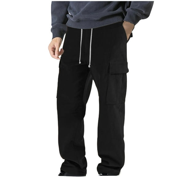 Authentics Men's Regular Fit Comfort Flex Waist Jean Men's And Linen Elastic Waist Blended Breathable Comfortable Soft Cargo Pocket Casual Trousers Full Length Pants Ndbuld,Black,M