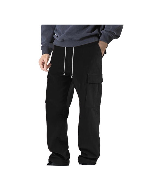 Authentics Men's Regular Fit Comfort Flex Waist Jean Men's And Linen Elastic Waist Blended Breathable Comfortable Soft Cargo Pocket Casual Trousers Full Length Pants Ndbuld,Black,L