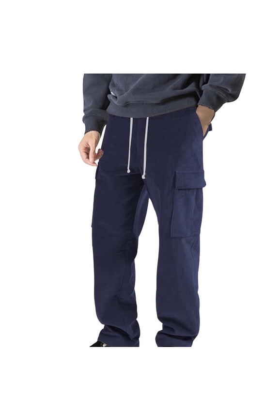 Men's Regular Fit Comfort Flex Waist Jean Men's And Linen Elastic Waist Blended Breathable Comfortable Soft Cargo Pocket Casual Trousers Full Length Pants Ndbuld,Navy,2XL