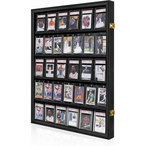 35 Baseball Card Display Case - Graded Sports Card Display Case - Wall Mount Lockable Trading Cards Frame with UV Protection Acrylic for Display Basketball Fooball Hockey Cards-Vertical