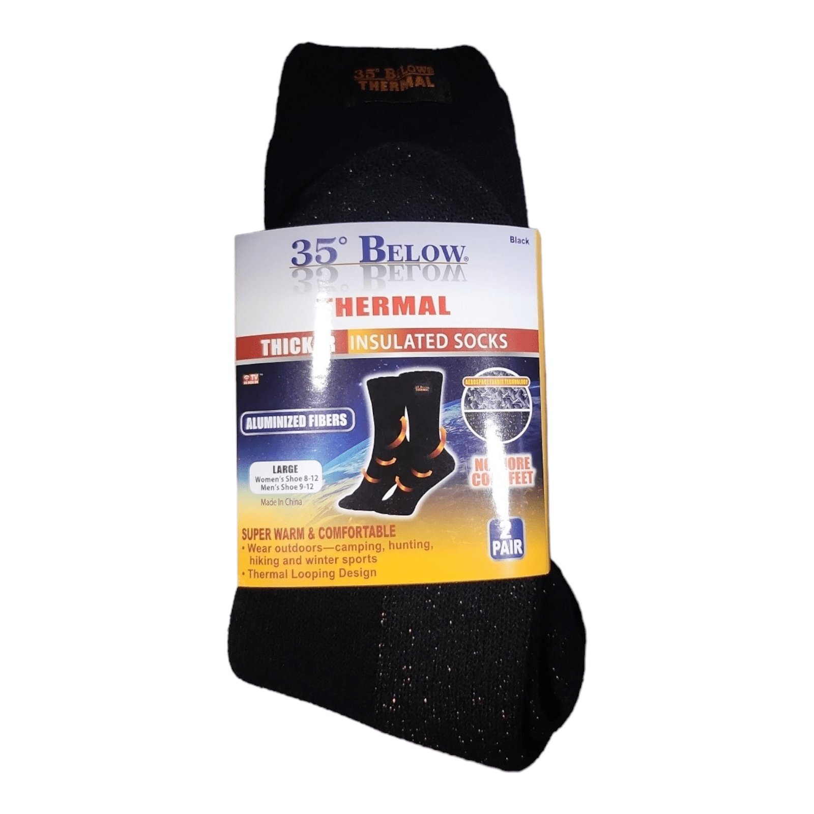 35 Below Thermal Aluminized Socks Keep Feet Warm 2 Pairs Size Large! (59836-A) (LARGE)