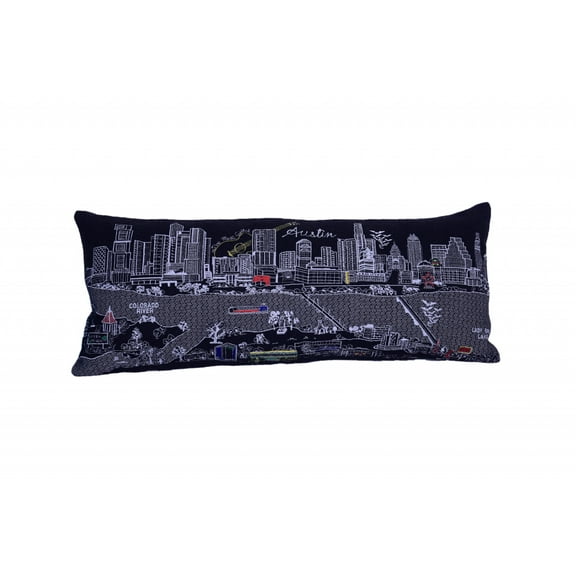 35" Black Austin Nighttime Skyline Lumbar Decorative Pillow