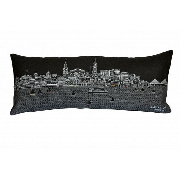 35" Black Charleston Nighttime Skyline Lumbar Decorative Pillow