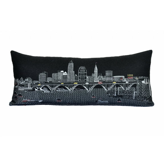 35" Black Cleveland Nighttime Skyline Lumbar Decorative Pillow