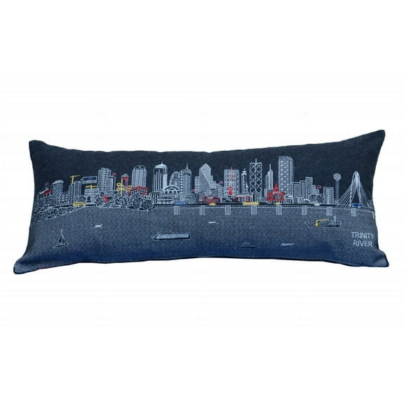 35" Black Dallas Nighttime Skyline Lumbar Decorative Pillow