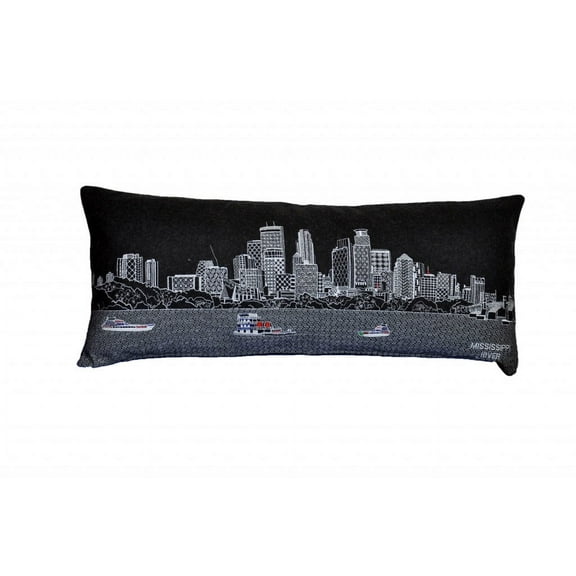 35" Black Minneapolis Nighttime Skyline Lumbar Decorative Pillow