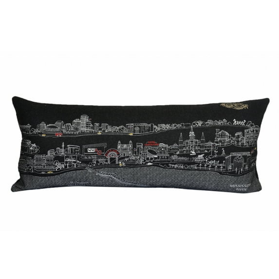35" Black New Orleans Nighttime Skyline Lumbar Decorative Pillow