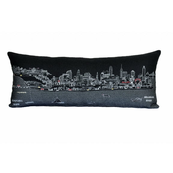 35" Black Philadelphia Nighttime Skyline Lumbar Decorative Pillow