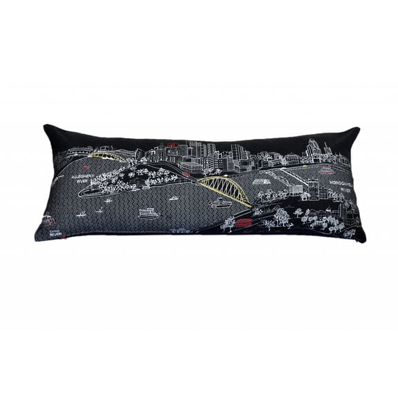 35" Black Pittsburgh Nighttime Skyline Lumbar Decorative Pillow