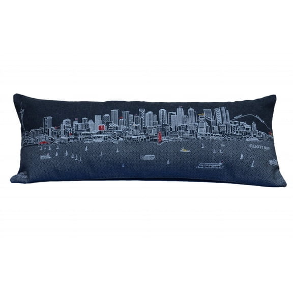 35" Black Seattle Nighttime Skyline Lumbar Decorative Pillow
