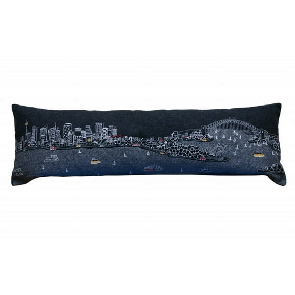 35" Black Sydney Nighttime Skyline Lumbar Decorative Pillow