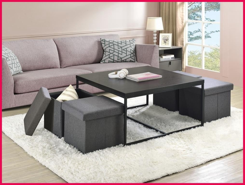 35 Black Wood Grain Coffee Table Set with 4 Storage Stools  Space-Saving & Stylish for Living Room