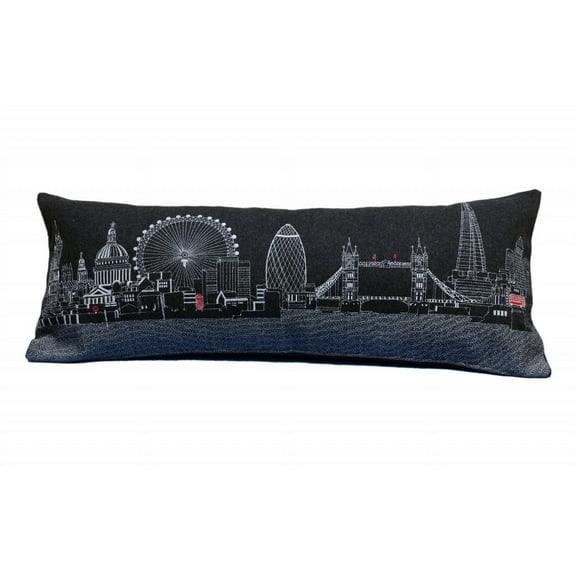 35" Black and White London Nighttime Skyline Lumbar Decorative Pillow