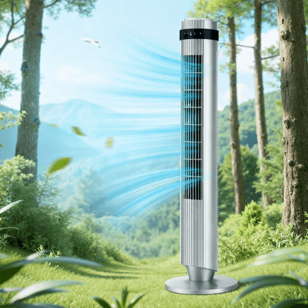 35" Bladeless Tower Fan - Ultra-Quiet 28dB for Bedroom Sleep 25 ft/s High Velocity Cooling w/ Remote 64° Wide Oscillation, 12H Timer, 5 Speeds, 4 Modes LED Display Standing Floor Fan - Grey