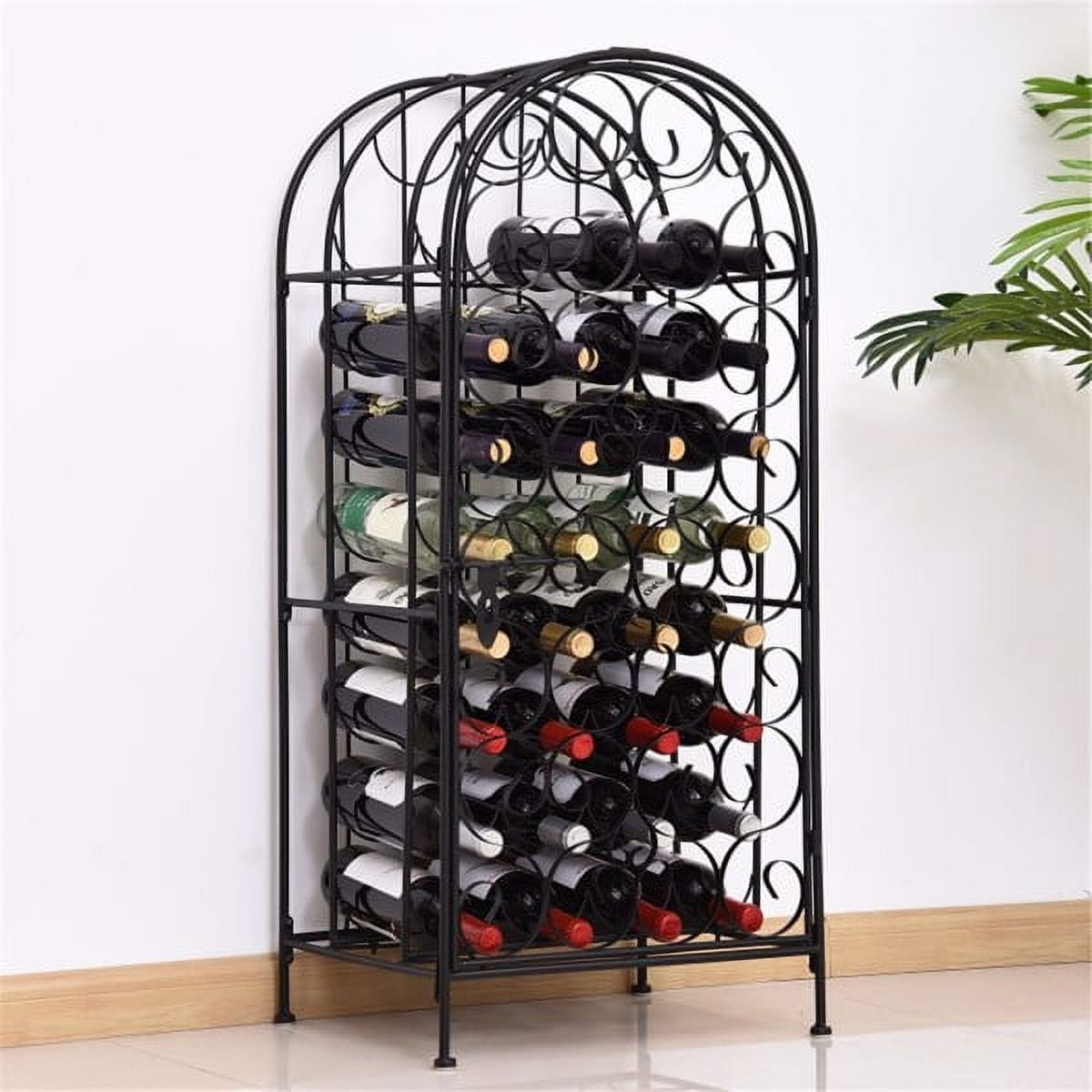 35 Bottle Iron Wine Rack, Freestanding Floor Metal Wine Rack