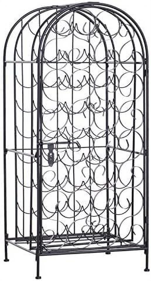 35 Bottle Wrought Iron Wine Rack with Lock, Black