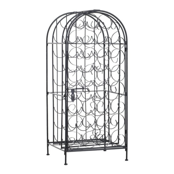 35 Bottle Wrought Iron Wine Rack Cabinet with Lock - Black