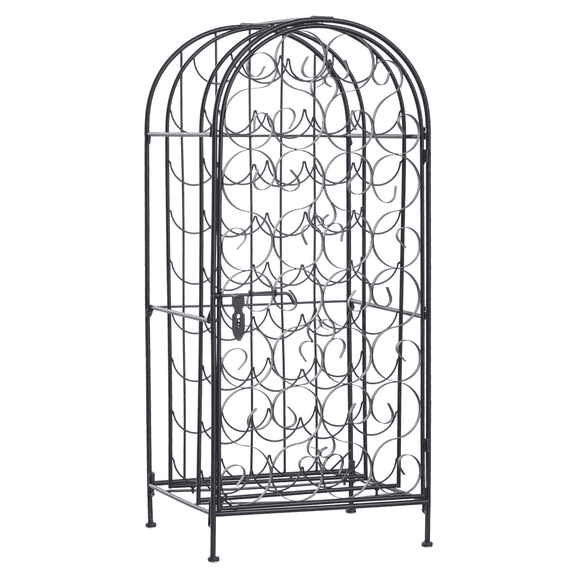 35-Bottle Wrought Iron Wine Rack Cabinet with Locking Door, Freestanding Wine Storage, Black