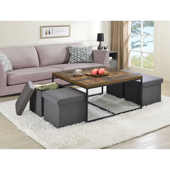 35" Brown MDF Table - Leveling Legs for Evenness - Coffee Break at Home - 5 - Piece Set with Stools
