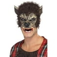 thumbnail image 1 of 35" Brown and Black Werewolf Half Face Men Adult Halloween Mask Costume Accessory - One Size, 1 of 2