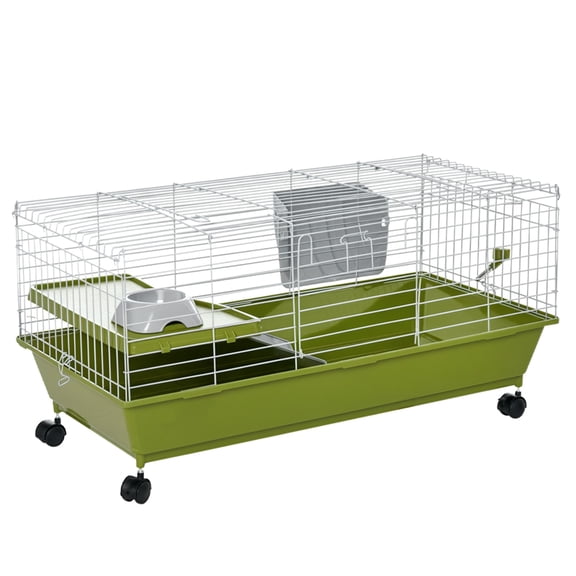 35" Bunny Cage, Guinea Pig Cage - Small Animal Habitat with Ramp & Feeder