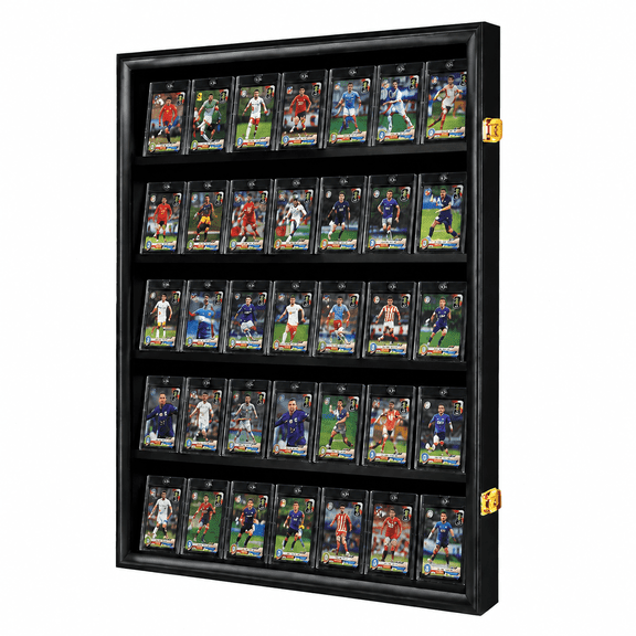 KCRasan 35 Graded Card Display Case, Wall Mount Lockable Shadow Box with UV Protection, for Football Basketball Baseball Trading Cards