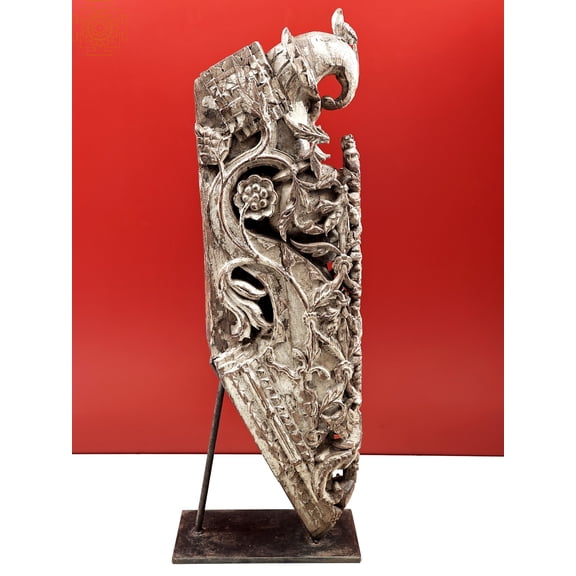 Exotic India 36" Hand Carved Wooden Architectural Bracket - Traditional Wall Accent