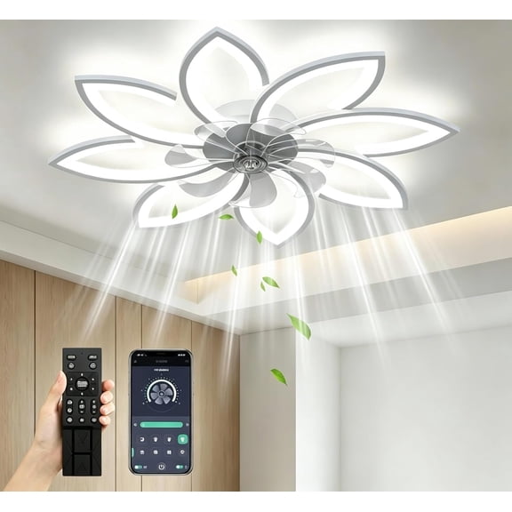 35" Ceiling Fans With Lights and Remote,Low Profile Ceiling Fan 6 Speed Super Quiet Reversible ,Modern Ceiling Fan With 3 color Stepless Dimmable for Bedroom/Living Room/kitchen(White)