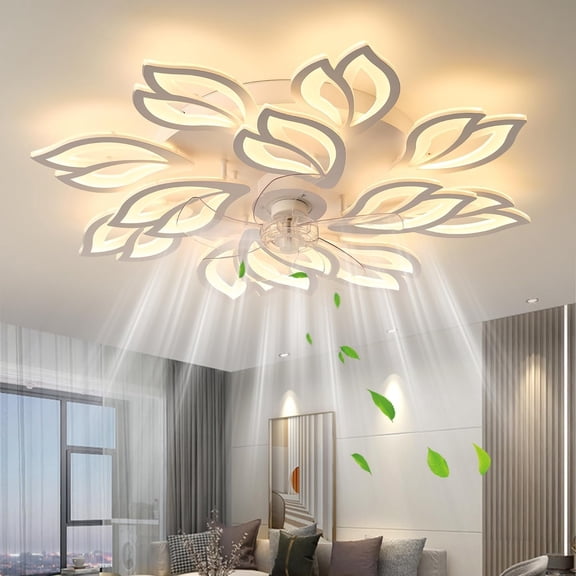 35'' Ceiling Fans With Lights And Remote, Modern Low Profile Ceiling Fans 6 Speed Quiet Reversible , Flush Mount LED Fan Light, Stepless Dimmable for Bedroom/living room